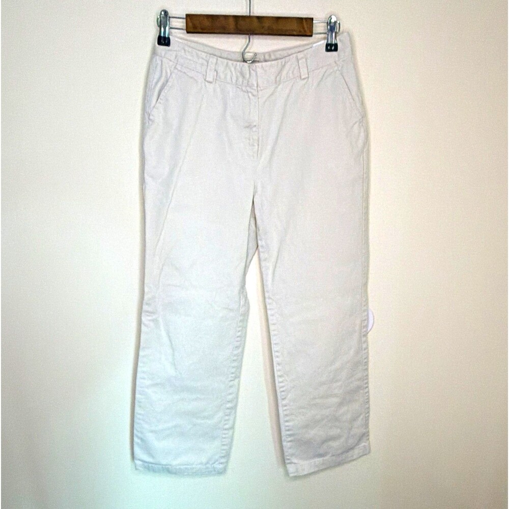 L.L.Bean Women’s Petite Beige Solid Cotton Pants Flat Front Pockets